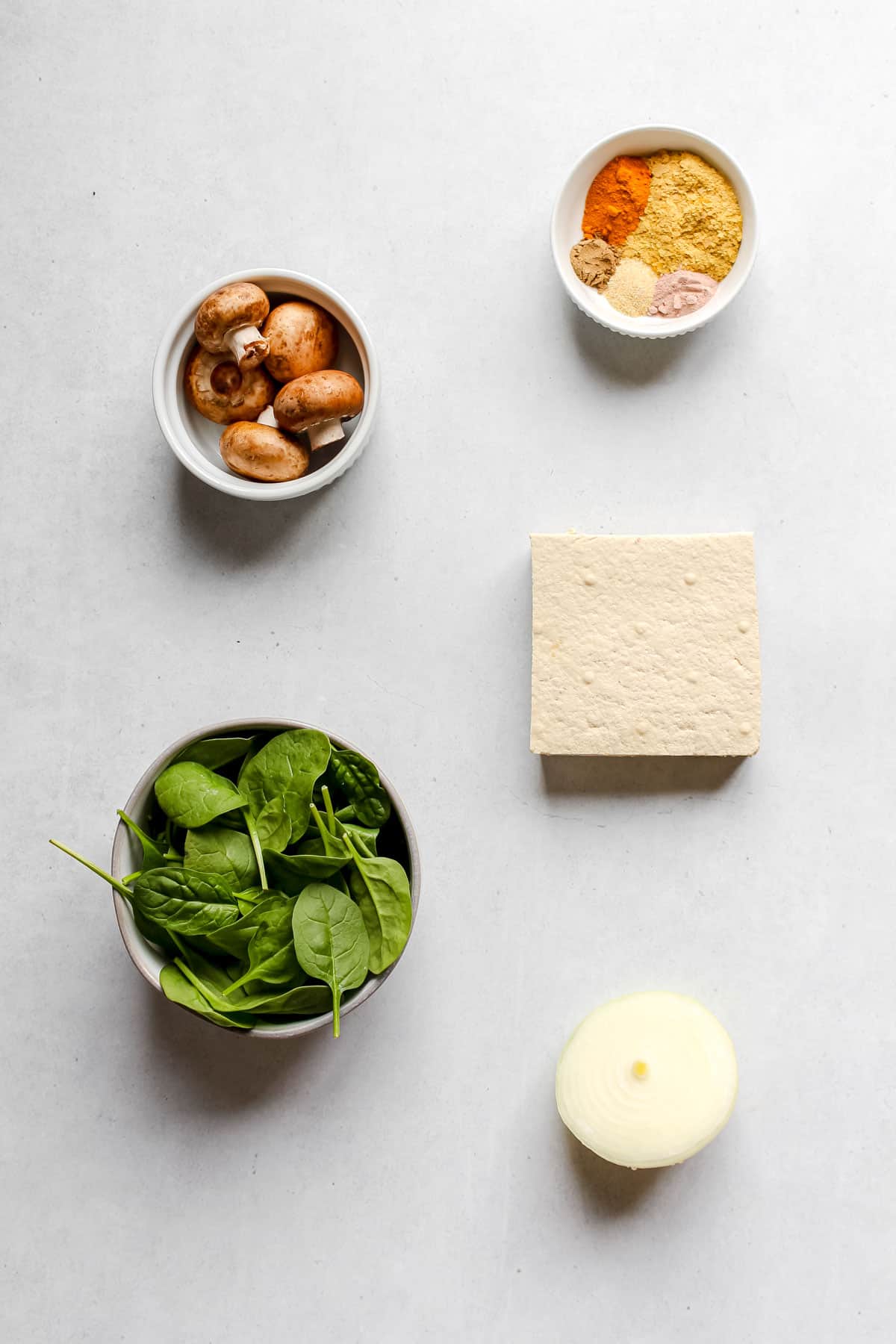 Individual ingredients to make tofu scramble