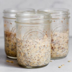 Cardamom overnight oats in 3 wide mouth mason jars